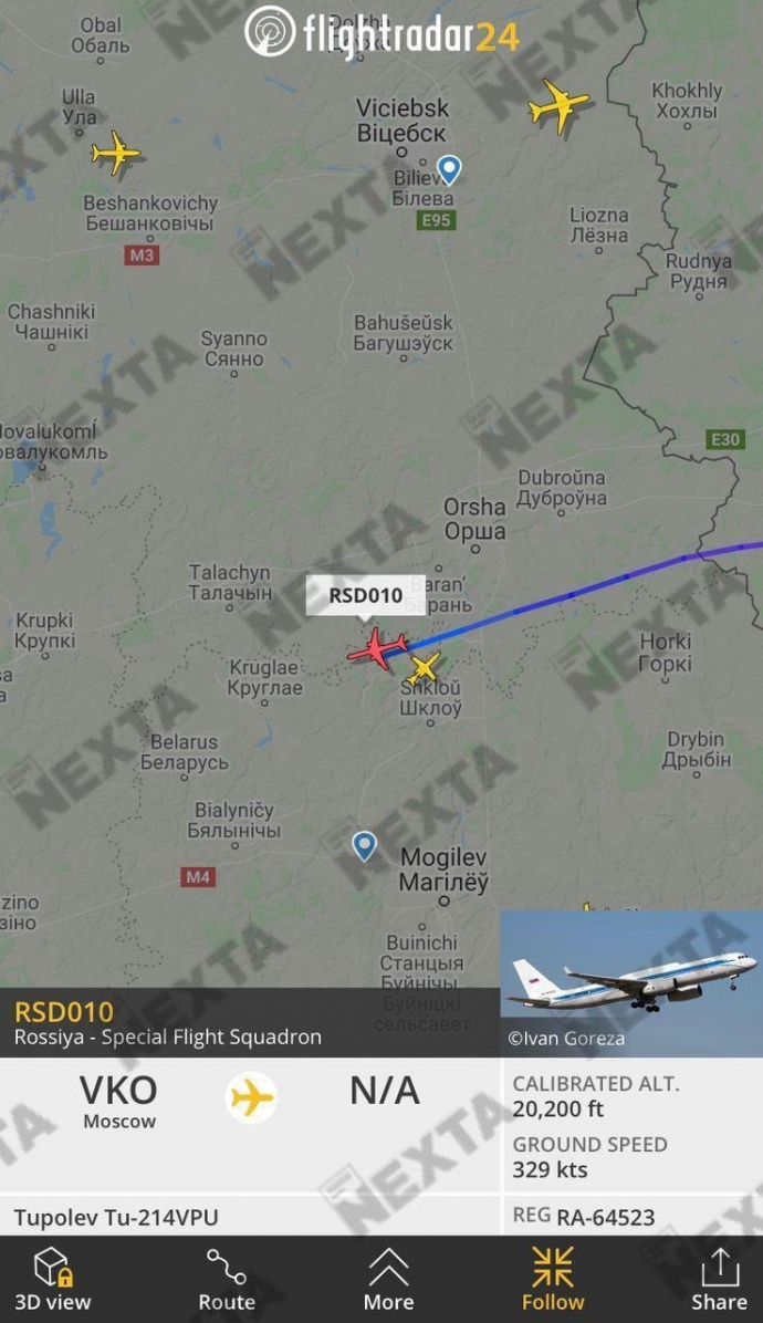 Літак ФСБ Росії знову помітили в Білорусі